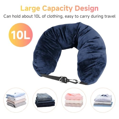 OIHCAZ Stuffable Travel Pillow, Fillable Neck Pillow for Travel with Adjustable Straps, Portable Soft Airplane Pillows Stuffable with Clothes for Essentials Extra Luggage, Travel Essentials (Blue) — view 4