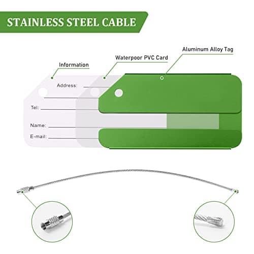 Luggage Tags, 2Pcs Aluminum Alloy Baggage Labels, Suitcase ID Tag Set, Handbag Tag Labels Travel Accessories for Checked Luggage, Hand Luggage and Handbags - Green — view 3