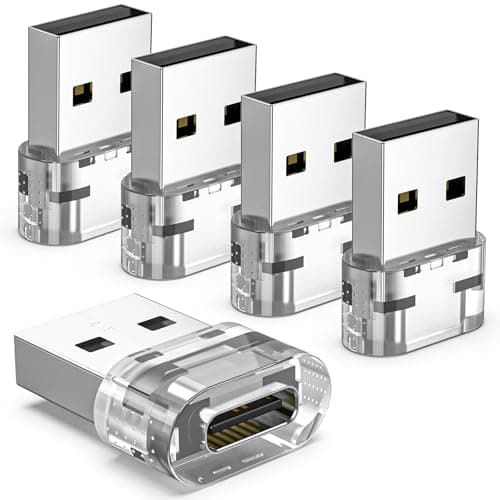 MOSWAG USB to USB C Adapter 5Packs USB A to USB C Adapter Male to Female for iPhone 17/16/Pro/Plus iPad Samsung S26/S25 Apple Watch Ultra Car Laptop Charger Quest 480Mbps Transparent Shell