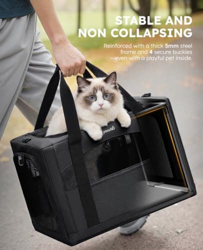 pecute Cat Carrier XL, Extra Large Stable Cat Carrier Handbag, Dark Grey — view 2