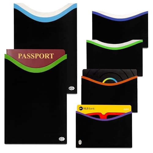 RFID Blocking Sleeves (10 Credit Card Holders & 2 Passport Holders) Top Identity Theft Protection Travel Case Set. Smart Holders Fit Wallet, Purse & Cell Phones (Men & Women)., 4 Top Load + 2 Passport