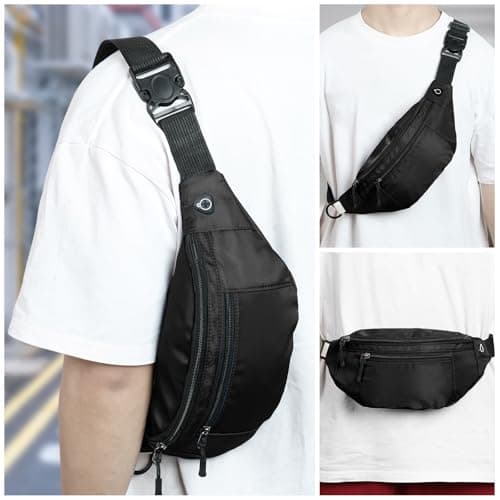 Bum Bag Crossbody Fanny Pack for Ladies Men Women Oxford Cloth Waterproof Waist Bag with Hidden Zipper Pockets Adjustable Strap for Sport Running Hiking Jogging Travel(Black) — view 5