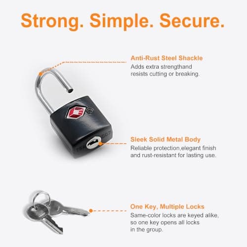 UP Security TSA Locks for Luggage with Keys, Travel Luggage Locks TSA Approved 4 Pack, Small Padlock with Key, Keyed Alike Mini Padlock for Suitcase, Backpack, Bag (Black) — view 5