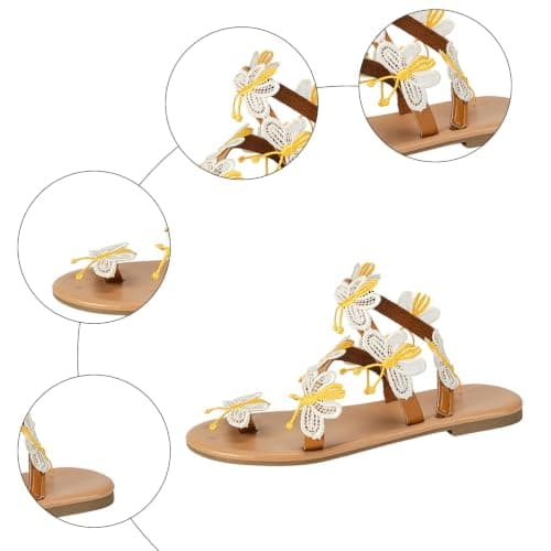Summer Beach Flat Sandals for Women 2026 Butterfly Open Toe Ankle Wrap Strap Slip On Colorful Embroidery Bohemian Sandals Lightweight Non Slip Breathable Poolside Music Festival Casual Walking Shoes — view 5
