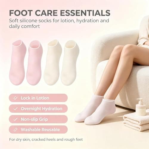 Silicone Socks for Moisturising Feet, Silicone Foot Care Socks, Moisturizing Silicone Foot Socks – Reusable Gel Heel Sleeves for Dry, Locks in Cream, Textured Sole for Grip, Home Spa Care，Pink — view 2