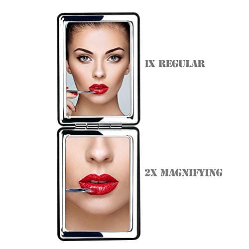 Compact Mirror for Men, Women and Girls, Black Travel Folding Vanity Makeup Mirrors for Purse,Handbag and Pocket, Portable Double-Sided Magnifying Cosmetic Mirror without Distortion, Rectangular — view 2