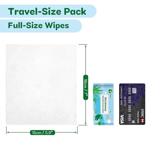 Dorahoney Travel Flushable Wet Wipes Mini, 99% Water with Aloe Vera, Unscented & Hypoallergenic for Sensitive Skin, Pocket Wipes Travel Essentials for Adults, Kids & Baby care, 8 Pack (48 Wipes Total) — view 6