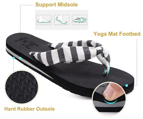 KuaiLu Flip Flops Women Fabric Support Sandals Beach Thong Black White 6 — view 6