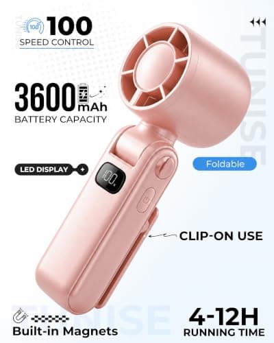 TUNISE Portable Fan, Handheld Fan Rechargeable 3600mAh, Mini Personal Fan — view 2