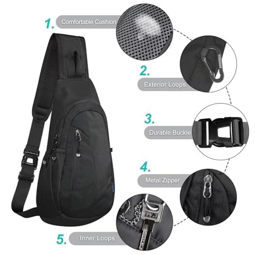 TITECOUGO Small Sling Bag Lightweight Crossbody Bag for Women Rucksack for Men Running Backpack Travel Chest Pack Shoulder Daypack for Hiking Outdoor Gym Work Sports Black/Black — view 5