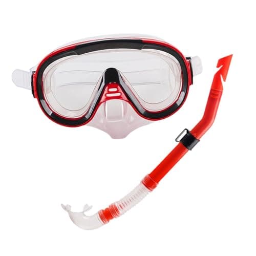 RCGOFOLLOW Wide View Diving Mask Snorkel Gear Snorkel Set Adults Swimming Goggles Reliable Performance Underwater Adventure Set Adults Snorkeling Gear Diving Goggles, Red Clear, 18.5x20.5x7cm — view 6