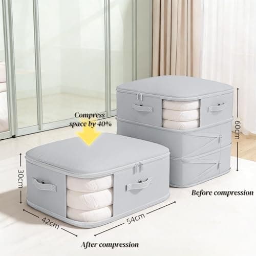 Uwenkjie Large Vacuum Storage Bags 2 Pack, grey Compression Organizer with Air Valve, 54x42x60cm Compressible to 30cm, Thick Twill Fabric for Clothes Duvets Bedding — view 2