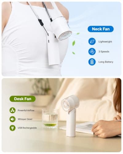 KALAMAN Handheld Portable Fan with Ice Cooler, 5000mAh Rechargeable Personal Fan,[15H Cooling Time] Mini Y Powerful [12000+ RPM] Small Pocket Fans for Travel/Outdoor/Office Quiet Neck Fan (White) — view 3