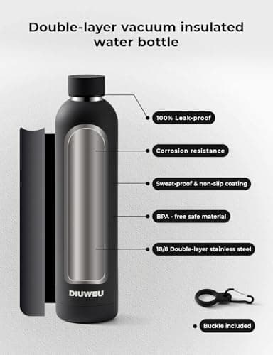 Stainless Steel Water Bottle Double Wall, Insulated Metal Water Bottle with Clip, 350ml/500ml/750ml/1L, BPA Free, 24hrs Cold & 12hrs Hot, Suitable for Sports, Camping, Hiking, Cycling, Gym, Travel — view 4