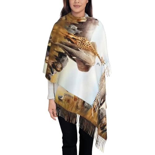 LGHHGY Animal Safari Print Tassel Scarf for Women – Fall & Winter Fashion Fringed Shawl, Perfect for Travel and Casual Wear