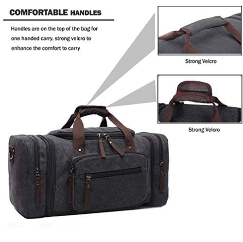 Expandable Canvas Holdall Bag for Men, AIZBO Travel Bag 55L Suitcase Large Duffel Bag for Men with Multi-Pockets, Overnight Weekend Bag, Unisex Holdall Travel Duffle Bag, Weekender Bag for Women — view 6