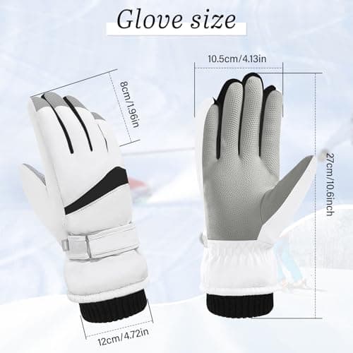 Andiker Women Waterproof Ski Gloves, Winter Touchscreen Thermal Gloves with Fleece, Windproof Snowboard Glove for Skiing Running and Cycling (white-black) — view 5