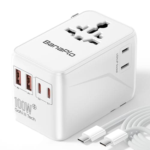 Universal Travel Adapter with 100W PD Fast Charging, Worldwide Travel Plug Adapter with 2 USB-C PD and 2 USB-A Ports QC, International Travel Adaptor for UK US EU AUS, Travel Charger for Laptop