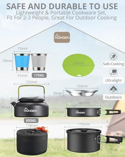 HOMGEN 21PC Aluminium Camping Cooking Set for 2-3 People with Camping Stove — view 2
