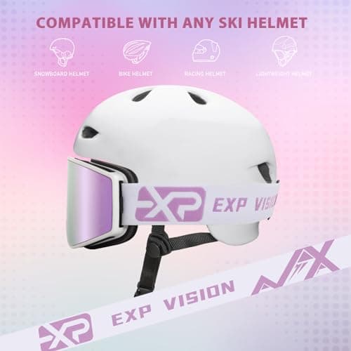 EXP VISION Parent-child Ski Goggles Set, Anti Fog Snow Goggles 100% UV Protection OTG Snowboard Glasses for Men, Women, Youth, kids (Adult Ski Goggles-Pail lilac) — view 6