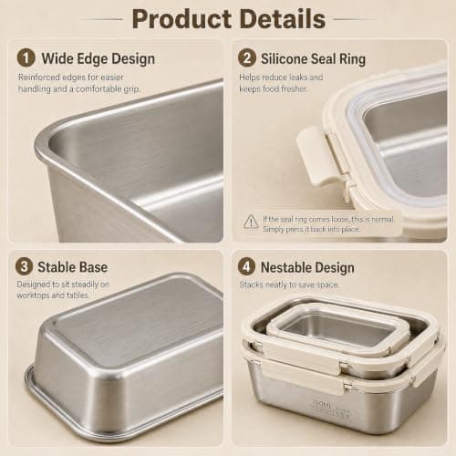 CECOMBINE 3Pack Stainless Steel Food Storage Containers With Lids, Airtight Metal Food Container, Stackable Meal Prep Containers, Leakproof Metal Lunch Box for School Office — view 6