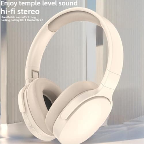 Over Ear Headphones Wireless Bluetooth, HiFi Foldable Intelligent Noise Cancelling Adjustable Wireless Headset, iOS & Android Bluetooth 5.1 Stereo Clear Call Quality for Sports Travel (Khaki) — view 3