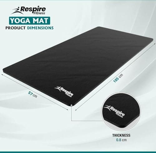 Respire Fitness Yoga Mat for Men and Women, 185 x 57 cm, Thick Cushion with Smooth and Ribbed Surfaces, Non-Slip Sweat Resistant Material for Pilates, Stretching, Fitness, and Meditation (Black) — view 3