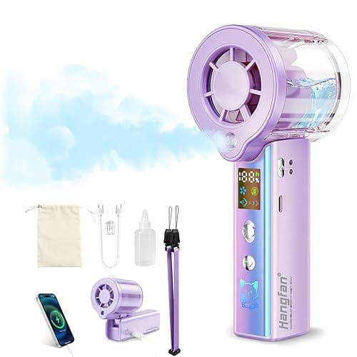 4-in-1 portable spray handheld fan,Extra-large battery USB rechargeable spray fan,Adjustable 1-100 Speed,mini fan,foldable personal fan,LED display,for Travel/makeup/Outdoor/Camping/concert(Purple)