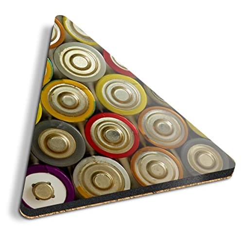 1 x Triangle Coaster - Retro Batteries Power Bank Cork Backed MDF Glossy Tea Coffee Accessory #3084