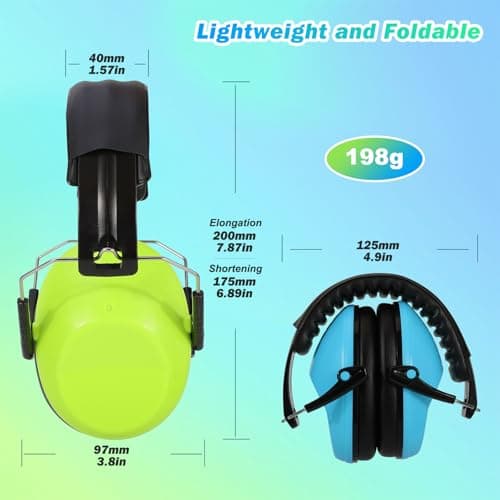 Kriogor Ear Defenders Children 2 Pack, 26dB SNR Soft Kids Ear Defenders, Noise Cancelling Headphones, Hearing Protection Earmuffs Adjustable Ear Protector for Boys Autism Flights Study (Green & Blue) — view 4