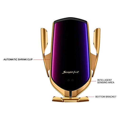 Sinye Automatic Clamping Smart IR Sensor Car Mount Wireless Charger Holder Rack, 10W, Golden, Vent Mount, Modern Style, Wireless Car Charger — view 4