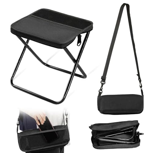 nnOuOnn Portable Foldable Backpack Stool for Camping, Small Folding Chair for adults, Lightweight Mini Pocket Fold Up Telescopic Stools for Fishing Travel Hiking Garden (Black, Large)