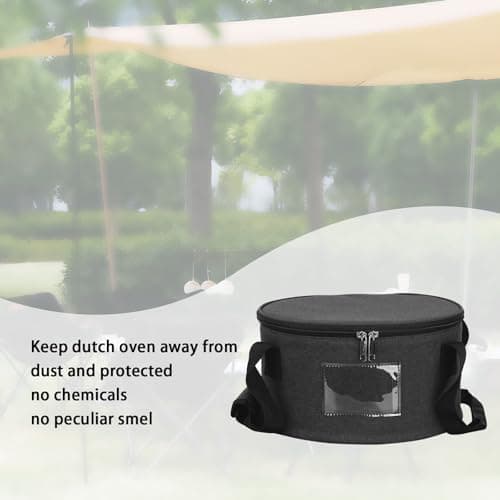 Kingshion 10-inch Dutch Oven Carry Bag, Heavy Duty Cast Iron Pot Storage Tote, Padded Round Casserole Carrier for Outdoor Camping, Hiking, RV Travel (Fits 4 Quart Camp Ovens) - Dark Grey — view 5