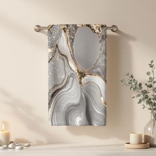 Amagical 1Pc Gray and Gold Abstract Resin Like Art Bathroom Hand Towel Bath Towel, Microfiber Polyester Towel, Unique Home Decorative Kitchen Towels, Quick Dry and Absorbent (1Pc Towel (14"x30"))