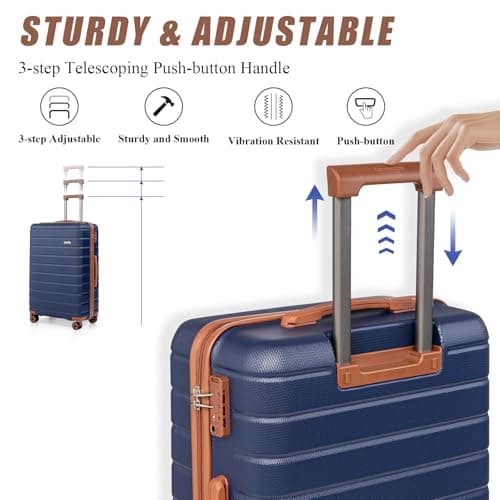 Cosbarn Luggage Sets 5 Piece Suitcases with Wheels, 5 Piece Sets (20/24/28/DB/TB), Fashion (DarkBlue) — view 6