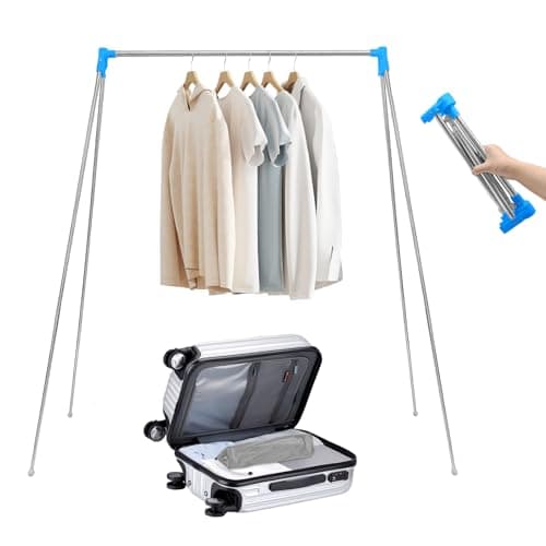 XIAONAN Portable Travel Garment Rack,13-28 Inch Compact Stainless Steel Foldable Clothes Drying Rack,Collapsible Clothing Rack for Camping,Travel,Hotel Room,Laundry Blue