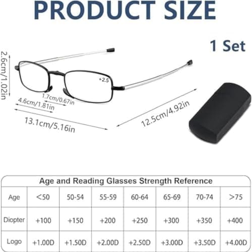 Foldable Reading Glasses, Portable Compact Foldable Pocket Glasses with Slim Black Flip Case, Blue Light Blocking Reading Magnifying Glasses for Seniors, Men and Women (Black, 2, x, transparent) — view 2