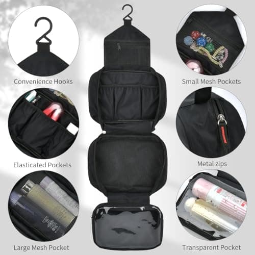 TIMESETL Hanging Toiletry Bag High-Density Nylon Fabric, Toiletry Bags for Women Travel Waterproof and Tear-Resistant, Compartment Wash Bag Black, Hanging Travel Wash Bag — view 4