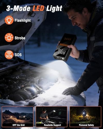 EAFC 4000A Car Jump Starter Power Pack with 150PSI Air Compressor, Portable Car Jump Starter 12V Battery Booster (7.0L Gas/5.0L Diesel) with Smart Jumper Cable, USB-C Fast Charging&LED (with EVA Bag) — view 6