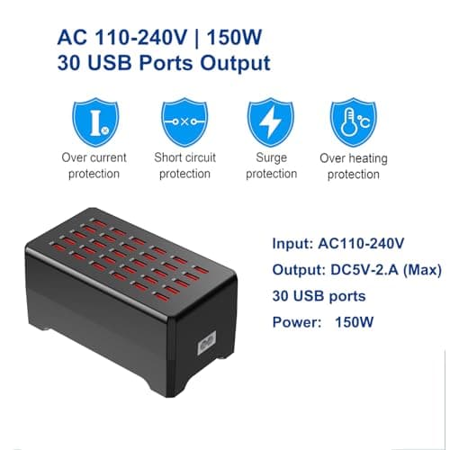 Balabaxer USB Charger Station,30-Port 150W/30A Multiple USB Charging Station,Multi Ports Charger Charging for Smartphones，Tablets and Other Devices. — view 2