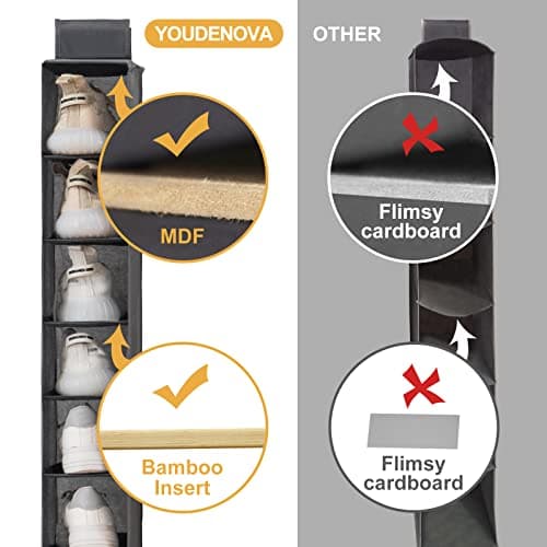YOUDENOVA Hanging Shoe Rack 10-Shelf Shoes Storage for Wardrobe Collapsible Hanging Shoe Organizer Slim Organiser Durable Fabric Wardrobe Storage Solutions for Shoes,Clothes,Hats -Grey — view 4