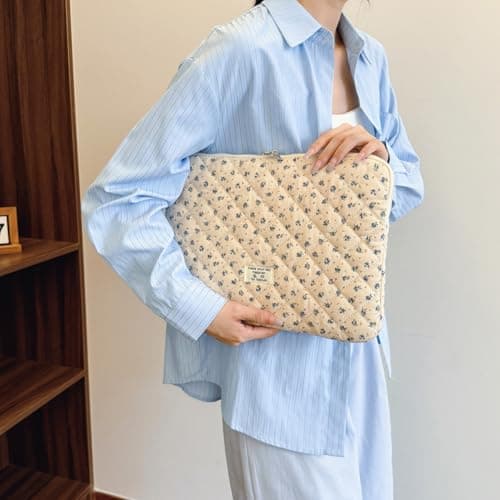 CHAMAIR Puffy Laptop Sleeve 13 Inch Cute Laptop Case Floral Quilted Laptop Sleeve Cute Aesthetic Cover Case 13'' 12'' (Blue 13in) — view 2
