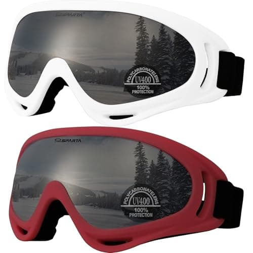 OUTDOORSPARTA 2-Pack Ski Goggles Snow Sports Goggles Snowboarding Goggles Motocycle Glasses for Men Women Youth Kids Boys Girls (9. White Frame, Silver Lens; Pink Frame, Silver Lens)