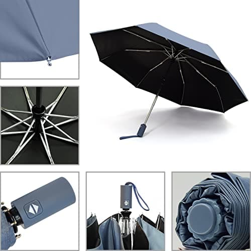 SY COMPACT Automatic Windproof Umbrellas Travel Strong Umbrella for Rain and Sun Protection Small Umbrella UV Blocking for Women and Men (Navy Blue) — view 3