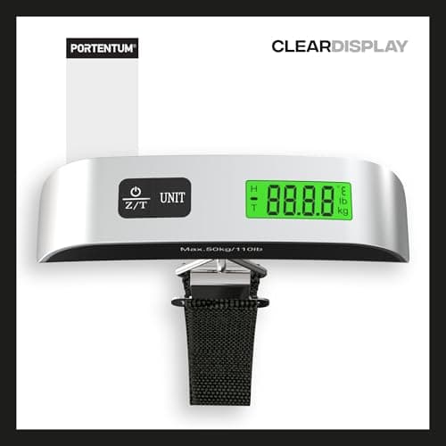 PORTENTUM Luggage scale digital with LCD display – Up to 110 lb – Automatic weight lock – Accurate suitcase weight for travel essentials – Suitcase weighing scales portable with temperature indicator — view 6