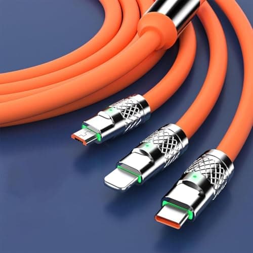 Ymhapp Orange 3 in 1 Multi USB Cable 100W Multi Charger Cable Fast Charging Fast and Stable Charging to Various Mobile Phones USB with Type-C/Android/Charging Ports Accessories(2m/78.7inch) — view 3