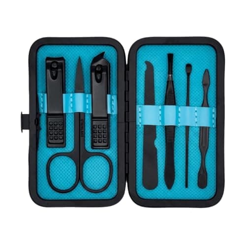 aRKé Manicure set Nail Clippers Professional Fingernail & Toenail grooming Kit Tweezers Eyebrow Scissors for mens and women Travel size 7Pcs Nail Care Tools with Black Case