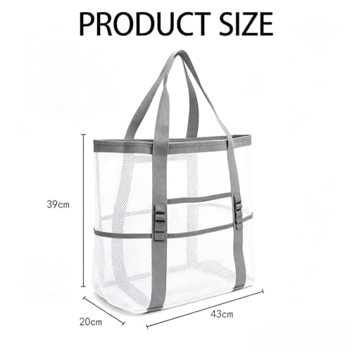 MUNKST Large Mesh Pool Tote Bag,Beach Bags for Women with Zip Waterproof Pocket,Summer Holiday Essentials Family Travel Bag,Reusable Shopping Grocery Shoulder Bag for Picnic Gym School (white) — view 4