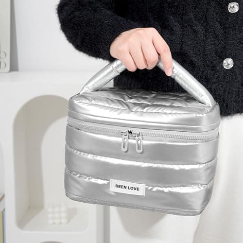 Travel Makeup Bag,Makeup Bag Down Cloth,Large Capacity Make up Case,for Women, Travel, School, Gift (Silvery) — view 6