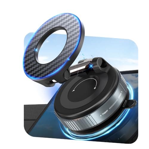 PlusAcc Vacuum Magnetic Phone Holder for Car - Suction Phone Mount 360°Rotatable Foldable Portable Strong Magnet Stand for iPhone17/16/15/14/13/12 Pro/Pro Max on Mirror, Smooth Surface, Windscreens